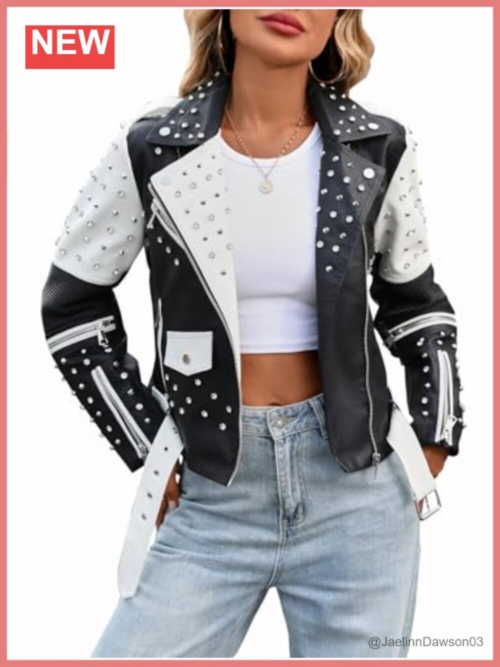 Faux Leather Moto Jacket Studded Rivet Biker Coat